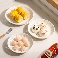 Assiette de cuisson vapeur en céramique sous glaçure de style américain pour pains vapeur, mantou, boulettes de fruits de mer, avec design de drainage en cage