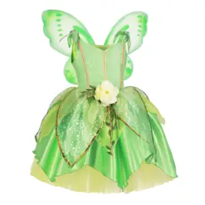 हेलोवीन Cosplay राजकुमारी बच्चे को लड़कियों पार्टी ग्रीन फूल परी तितली पंख के साथ टिंकर बेल पोशाक एल्फ कॉस्टयूम सेट 2-11Y