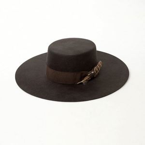 Sombrero Fedora Retro Británico de Moda, 100% Lana, Copa Plana, con Adorno de Plumas y Cinta Decorativa, para Invierno - Product Image 5