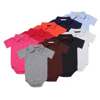 Groothandel Baby Boy Effen Kleur Polo Shirt Rompertjes Korte Mouw Zachte Katoenen Baby Kleding Voor Zuigelingen