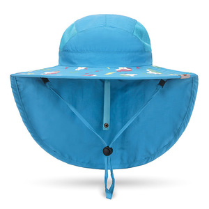 <b>Childrens</b> Sun Protection <b>Bucket</b> <b>Hat</b> Wide Brim UV Protection Breathable For 2-4 Years Outdoor Use Royal Blue Pink Lake Blue Dark - Product Image 2