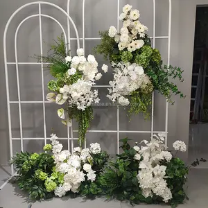 Green and White Hanging Flower for Wedding Artificial Hydrangea Wisteria Hanging Flower Runner Silk Ground Flowers for Wed Aisle