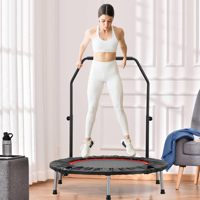 Mini Trampolín Plegable Rouser Fitness con Barra de Seguridad, Rebounder Interior para Ejercicios Cardiovasculares en Casa