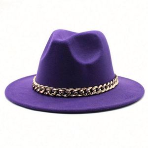 Wholesale Wide Brim Women Fedora Hats for Adults <b>Cheap</b> 27 Solid Colors Polyester Fedora Hats With <b>Chain</b> - Product Image 6