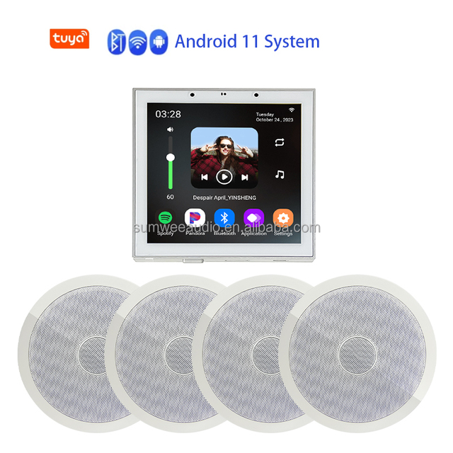 4inch Tuya Smart Home Wall Amplifier Android 11 WiFi Alexa Control Remote Home Amplifier Background Music Audio Amplificador