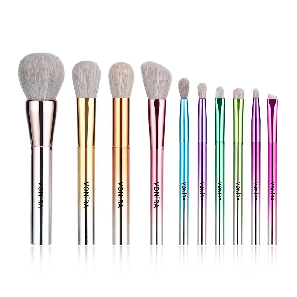 Vonira Colorful Makeup Brushes Set Professional Make Up Brush 10Pcs Premium Foundation Kabuki Powder Blush Eyeshadow Brushes OEM