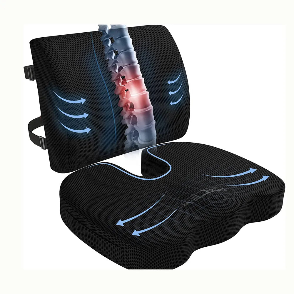 Coussin de soutien lombaire en mousse à mémoire de forme ensemble d'oreillers orthopédiques pour dossier de chaise de bureau de voiture