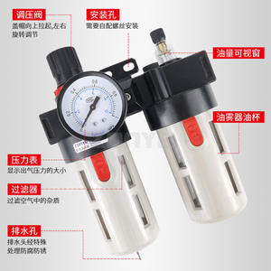 Processeur à double unité à source d'air, séparateur huile-eau, filtre à air, vanne de régulation de pression, pièces pneumatiques, modèle AR/BR/BFR/BFC2000 - Product Image 2