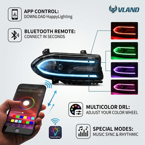 <span class=keywords><strong>Faro</strong></span> Anteriore VLAND con Luci Diurne <span class=keywords><strong>RGB</strong></span> a LED per Dodge Charger GT RT SRT 2015-2023 - Product Image 3