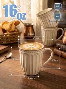 Tazza in Ceramica Rustica Bianca Lavata con Fondo Scanalato, Tazza da Caffè Retrò a Righe con Manico per Arredamento Casa e Cucina - Product Image 6