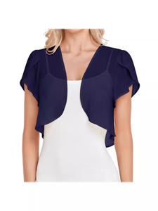 Un boléro court et mignon pour femme, en mousseline de soie, uni, à manches croisées, fin, pour les fêtes et le quotidien - Product Image 3