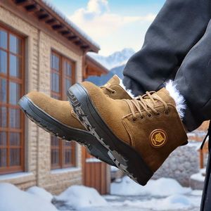 Bottes de neige pour hommes en peau de mouton, chaudes, antidérapantes, résistantes à l'usure, résistantes au froid, en laine, à talon moyen, à lacets avant, couleur unie - Product Image 3