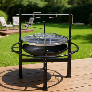 Grill de cuisine extérieur moderne en fer rond avec braseur 85x85x108cm Noir - Product Image 2