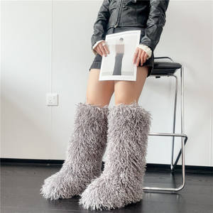 Stivali Alti al Ginocchio in Finta Lana Mongola, Caldi e Pelosi, con Plateau, per Esterno, Carini per Ragazze - Product Image 3