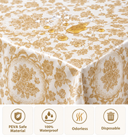 Nappe de table imperméable et résistante à l'huile en PEVA, motif bouquet de roses dorées, style européen opulent, nappe ronde de 60 pouces, nappe de table basse, nappe de bureau