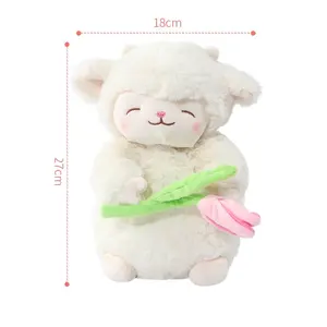 Kawaii standing cherry blossom Sheep plush doll white lamb Sheep Plush Kid's Toys Baby Soothing Toys