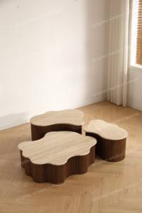 עיצוב ענן מודרני שולחן קפה בסגנון עץ אלון יוקרתי שולחן סלון מעצב שולחן מעוצב בעיצוב מיוחד שולחן קפה - Product Image 4