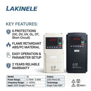 Variateur de fréquence à contrôle vectoriel LAKINELE VFD 1,5 kW 2 CV 220 V/220 V 6 protections Matériel ignifuge Facile à utiliser - Product Image 1