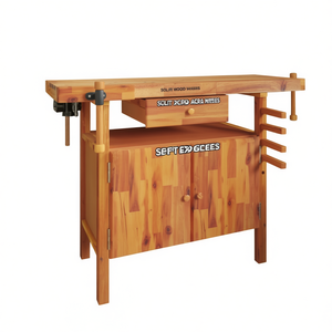 Banc de travail en bois d'acacia massif 48,8x20,5x32,7 avec tiroir et étriers - Product Image 1