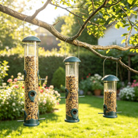 Mangeoire à oiseaux suspendue en acier avec tube en plastique transparent sécurisé à 6 ports d'alimentation, mangeoire pour oiseaux sauvages à vision claire