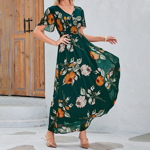 <span class=keywords><strong>Abito</strong></span> Lungo Floreale Boho da Donna, Vestito Fluido Casual per Matrimoni, Vacanze e Spiaggia, Elegante <span class=keywords><strong>Abito</strong></span> <span class=keywords><strong>Verde</strong></span> <span class=keywords><strong>Smeraldo</strong></span> per Signora - Product Image 3