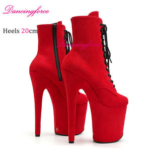 8 אינץ 'faux זמש גבוה עקב מגפי קרסול לנשים 20 ס "מ נעלי ריקוד מוט עמיד למים חשפניות מגפי תחרה zip - Product Image 5