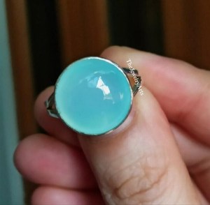 Bague en calcédoine bleue naturelle, bague de promesse ronde en argent sterling 925 faite à la main, bijoux pierre de naissance Sagittaire pour femmes - Product Image 6