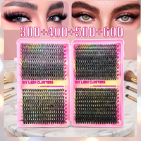 Bulu Mata Palsu Mewah Buatan Tangan Grosir, Model Spike DIY Cluster Lashes Individual Mix CD Natural,  Lash Clusters Tray Kit
