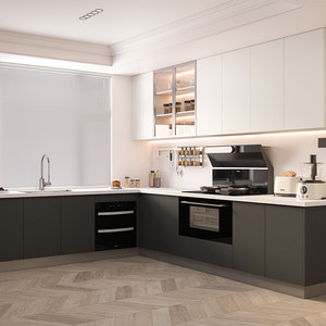 Modern Minimalist White Kitchen <b>Cabinet</b> Custom Solid Wood Kitchen Furniture LED Light - Product Image 4