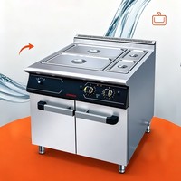 Bain-marie électrique JUSTA avec armoire 6kW 380V, chauffe-plats professionnel en acier inoxydable sur pied, 60-80°C, 4 bacs