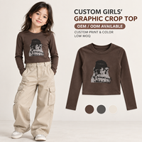 T-shirt court à manches longues imprimé graphique personnalisé pour filles, col rond, pour tout-petits et enfants, vente en gros OEM ODM