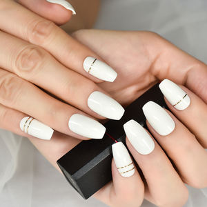 Uñas Postizas <span class=keywords><strong>de</strong></span> Color Blanco Brillante, Diseño <span class=keywords><strong>de</strong></span> Ataúd Mediano <span class=keywords><strong>con</strong></span> <span class=keywords><strong>Rayas</strong></span>, Uñas Acrílicas para <span class=keywords><strong>Manicura</strong></span> DIY en Salón, para Bodas y Citas - Product Image 4
