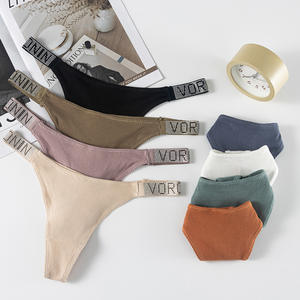 Tバックシルクシームレスレター下着女性用パンティーひもセクシー秘密ラインストーンタンガスGストリングランジェリーパンティー女性用0674 - Product Image 1