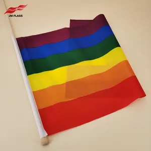 थोक इंद्रधनुष हाथ झंडे गौरव दिन बिग पॉलिएस्टर LGBT समलैंगिक लकड़ी की छड़ी झंडे