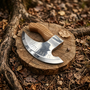 Couteau à pizza Viking fait main en forme d'hache avec étui en cuir, trancheuse en acier carbone, hache de chef Viking, accessoires haut de gamme pour four à pizza - Product Image 1