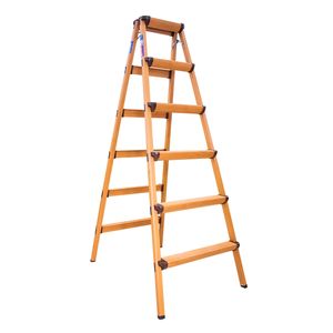 Modern Industrial 2x6 <b>Telescopic</b> Wooden Aluminum Folding <b>Ladder</b> Lightweight Easy to Store for Home Use - Product Image 1