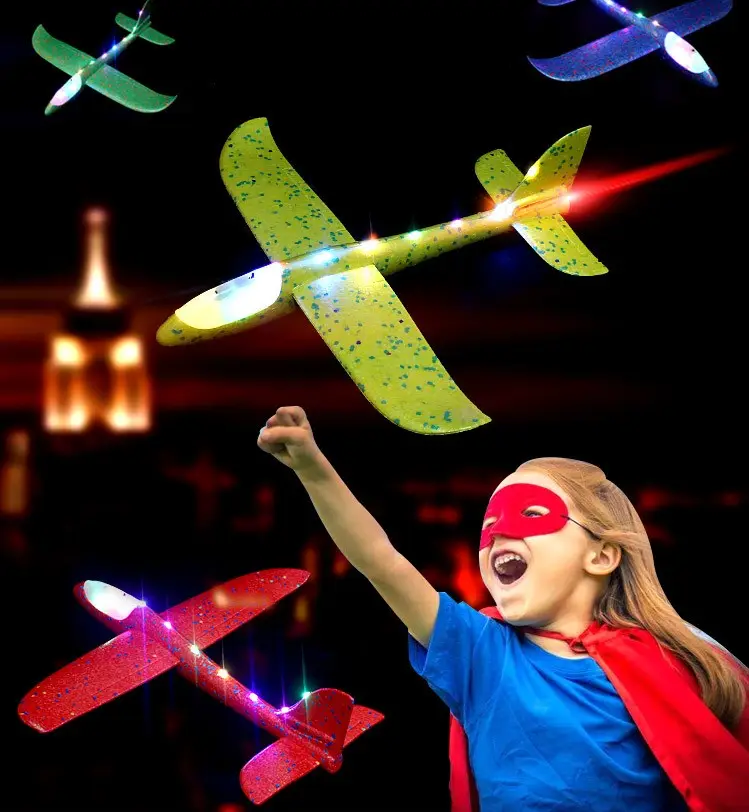 Modèle de jouet en mousse avion de lancer planeur inertie avion jouet avion de contrôle de projection à la main jouet d'avion avec paillettes