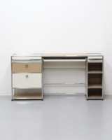 Table de maquillage moderne en acier inoxydable, mini coiffeuse avec miroir, tiroirs à fermeture douce, étagères de rangement amovibles, pour maison, bar, villa, chambre