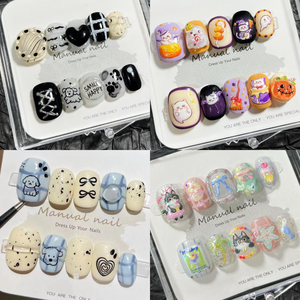 Venta al por mayor 10 piezas cortas redondas pintadas a mano Gel prensa <span class=keywords><strong>uñas</strong></span> hermoso lujo diseño personalizado hecho a mano prensa en las <span class=keywords><strong>uñas</strong></span> - Product Image 4