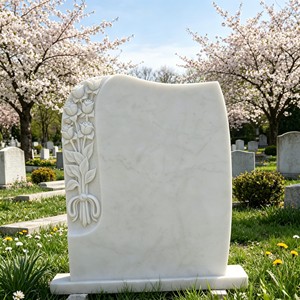 Stèle funéraire en marbre blanc de style européen avec sculpture florale, sculptée à la main, élégante, pour cimetière, <span class=keywords><strong>pierre</strong></span> <span class=keywords><strong>tombale</strong></span> commémorative - Product Image 5
