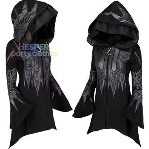 Sudadera con Capucha Negra Oscura Estilo Punk para Mujer, Diseño Gótico Otoño-Invierno de HP, Sudadera Larga con Capucha Estampada de Poliéster, Disfraz de Película o Televisión - Product Image 1