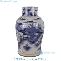 Vase de table en céramique antique RZPJ27-A-B Jingdezhen, peint à la main, motif floral et d'oiseaux bleu et blanc, paysage, décoration