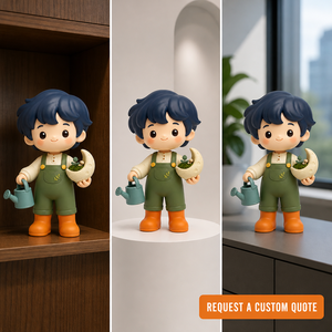 Figurine en vinyle personnalisée OEM Petit Jardinier Garçon, directement de l'usine, avec arrosoir et pot de fleurs en forme de lune, jouet artistique mignon - Product Image 5
