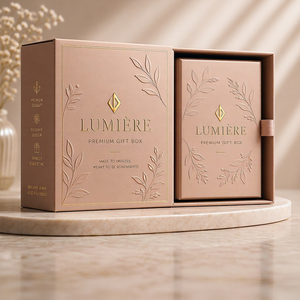 Boîte cadeau Lumière Premium en papier rigide, gaufrage à l'or, design élégant avec ruban - Product Image 1