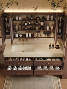 Mueble de baño colgante de pared con espejo inteligente y lavabo integrado sin juntas, estilo Song de inspiración antigua. - Product Image 4