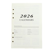 Planificateur quotidien à feuilles mobiles avec couverture en papier imprimé en anglais 2026, carnet intérieur A5