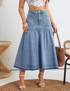 Jupes Longues Droites en Jean à Taille Haute pour Femme, en Tissu <span class=keywords><strong>Denim</strong></span> Confortable, Automne-Été - Product Image 5