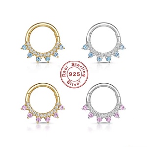 Gaby Piercing per <span class=keywords><strong>Naso</strong></span> in <span class=keywords><strong>Argento</strong></span> Sterling 925, Clicker Septum con Zirconia Rosa, Gioielli Raffinati per Donne - Product Image 2