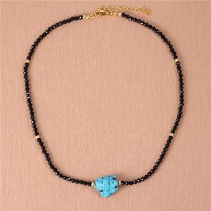 手作りシックリアルブラックスピネルビーズ生ターコイズチョーカーネックレス女性シンプルショートネックレスギフトジュエリードロップシップ - Product Image 2