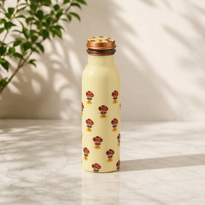 Bouteille d'eau en cuivre pur à imprimé traditionnel du Rajasthan – Bouteille à boire en cuivre anti-fuite de style ayurvédique avec motif ethnique - Product Image 1